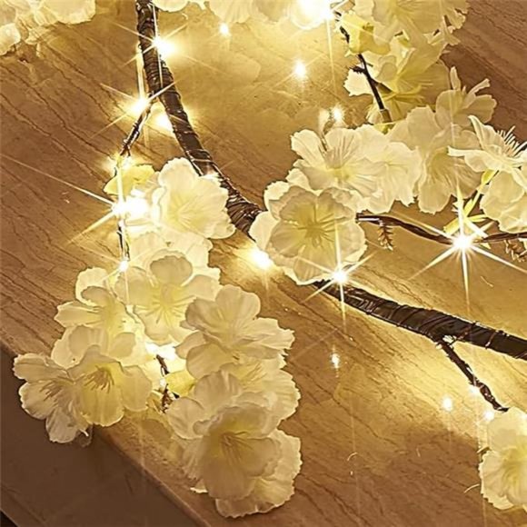 Cherry Blossom Garland with Light Battery Operated with Timer 96 Fairy Light 6FT - Picture 5 of 7